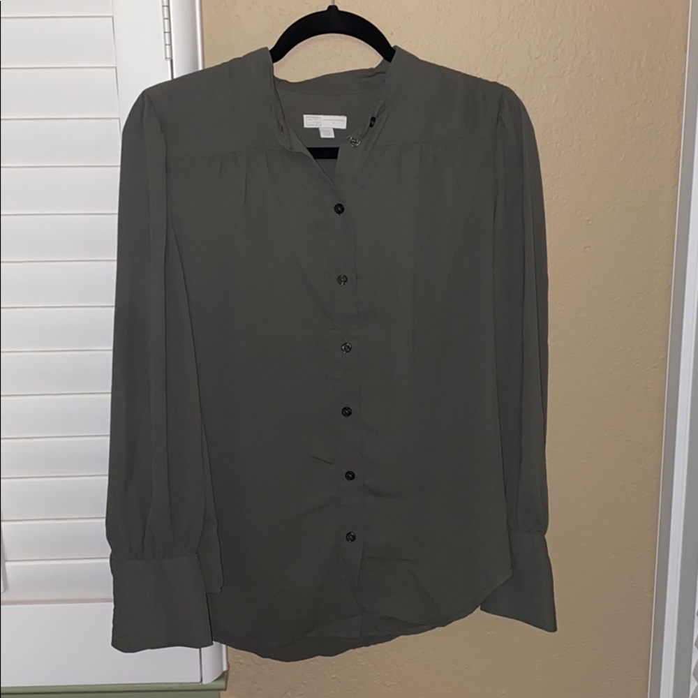 Dark Olive Green Button Down Blouse